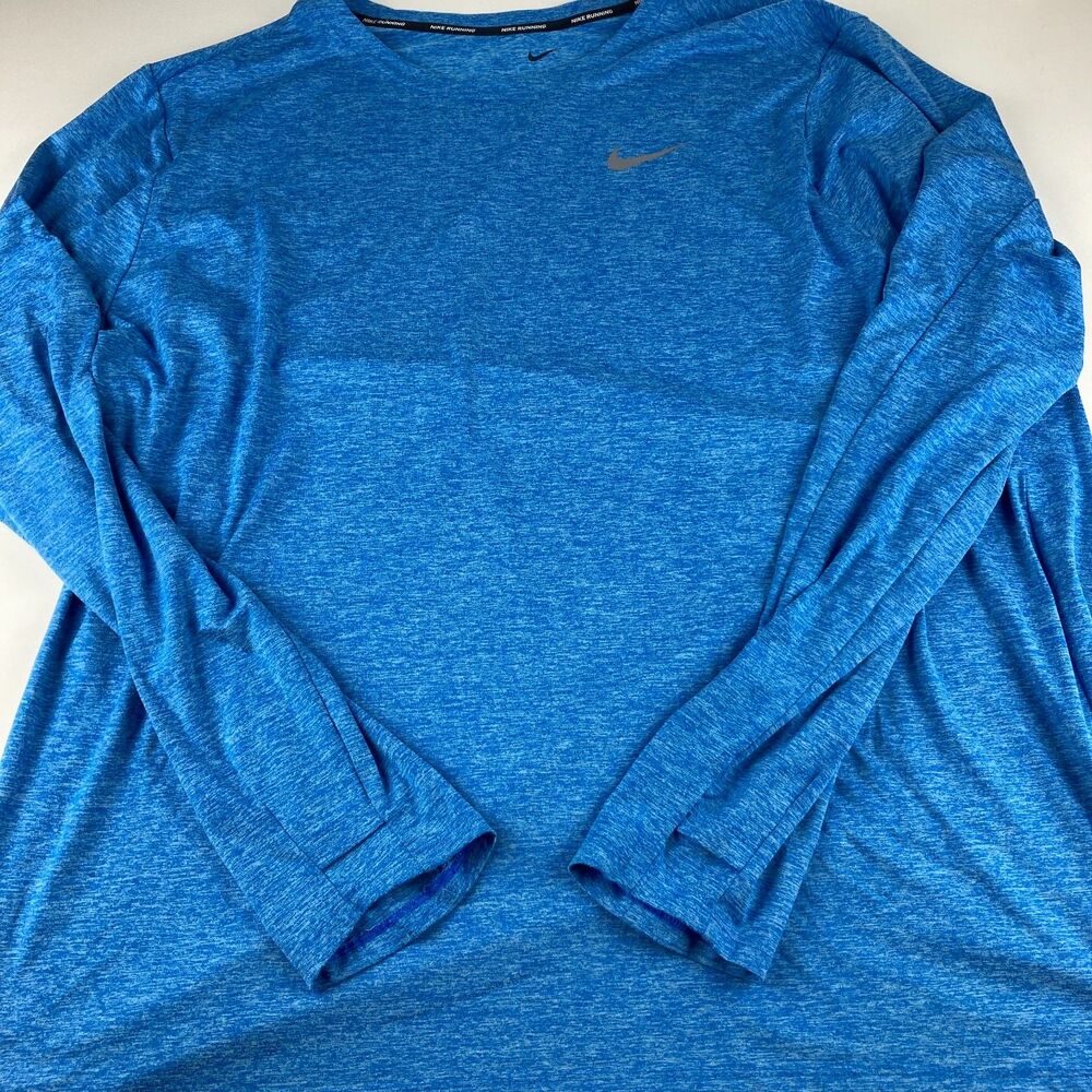 Nike Running Dri-FIT Shirt Mens XXL Blue Heather Long Sleeve Thumbholes